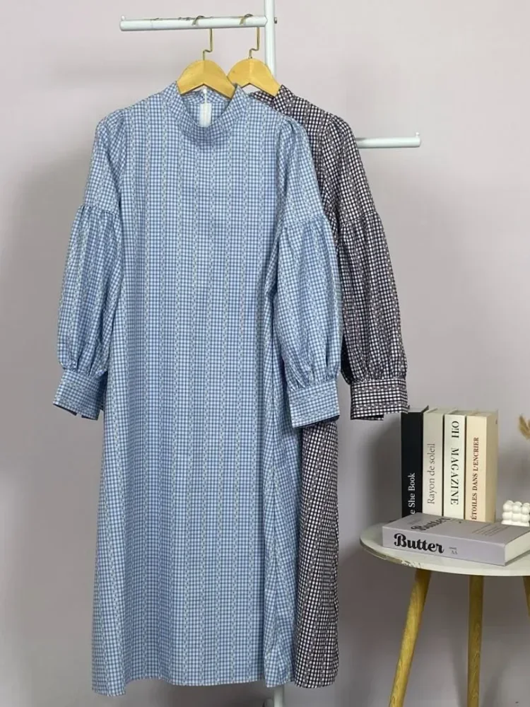 ASAYA Gaun elegan dengan motif posisi mode lengan panjang