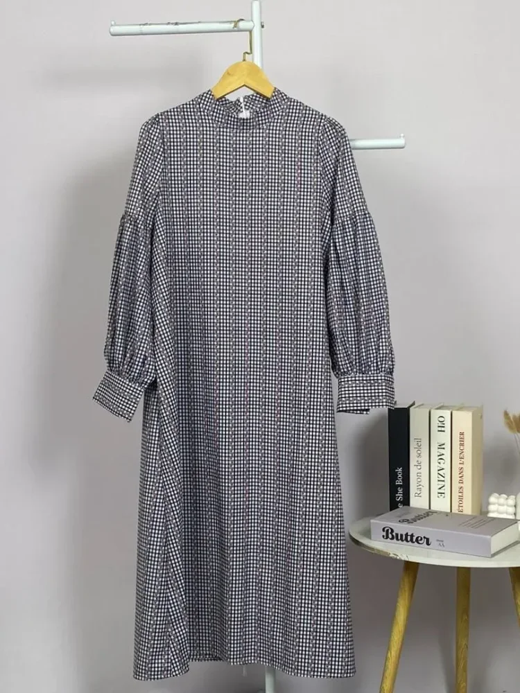 ASAYA Gaun elegan dengan motif posisi mode lengan panjang