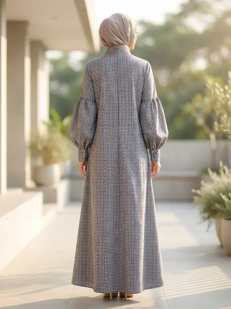 ASAYA Gaun elegan dengan motif posisi mode lengan panjang