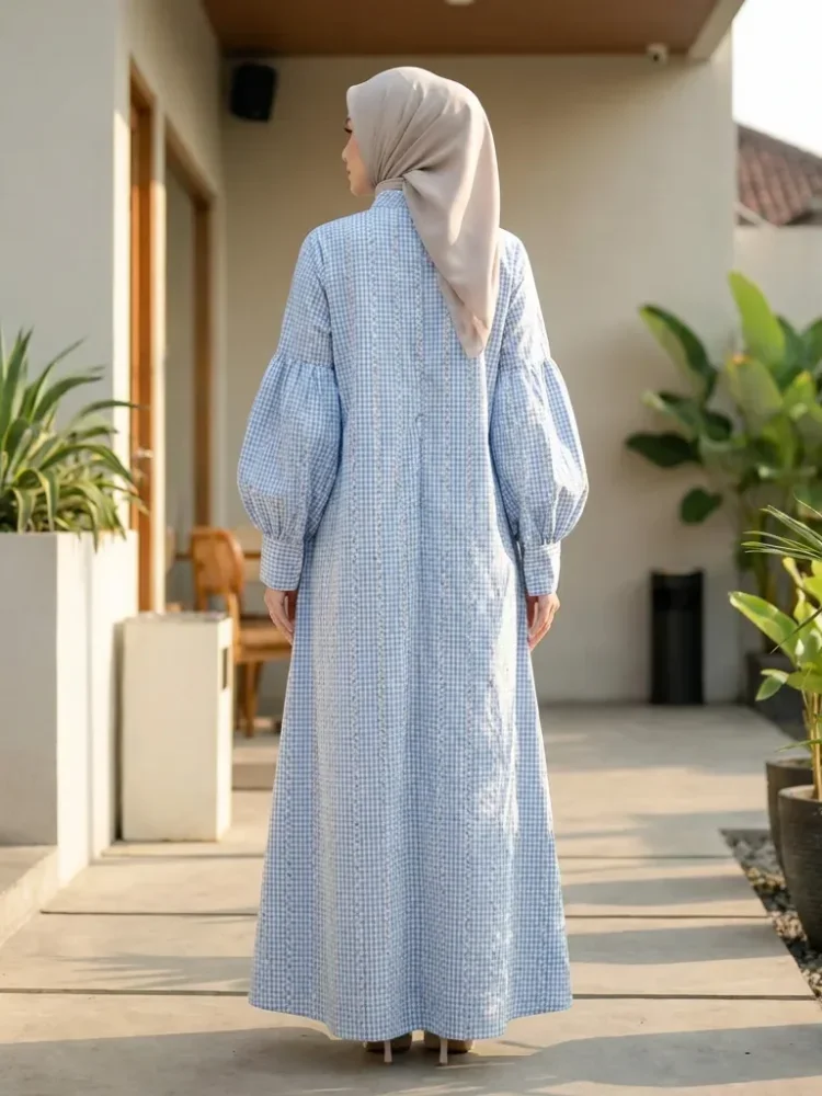 ASAYA Gaun elegan dengan motif posisi mode lengan panjang