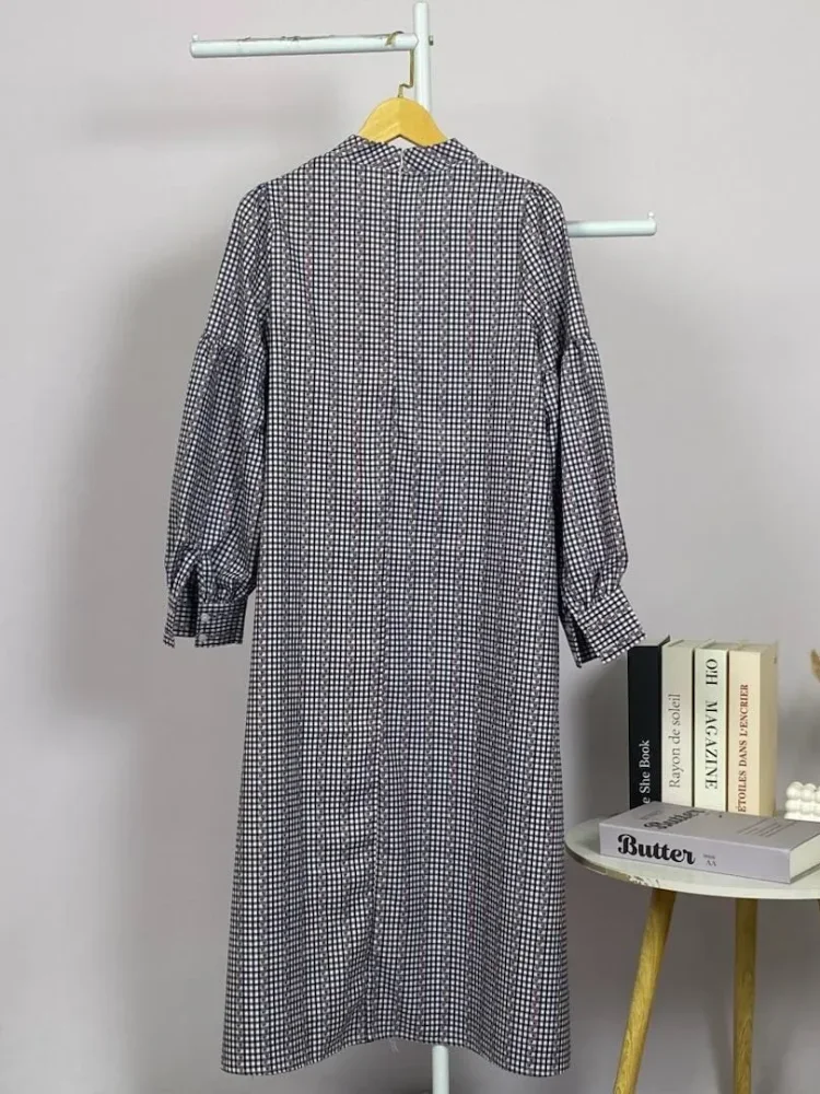 ASAYA Gaun elegan dengan motif posisi mode lengan panjang