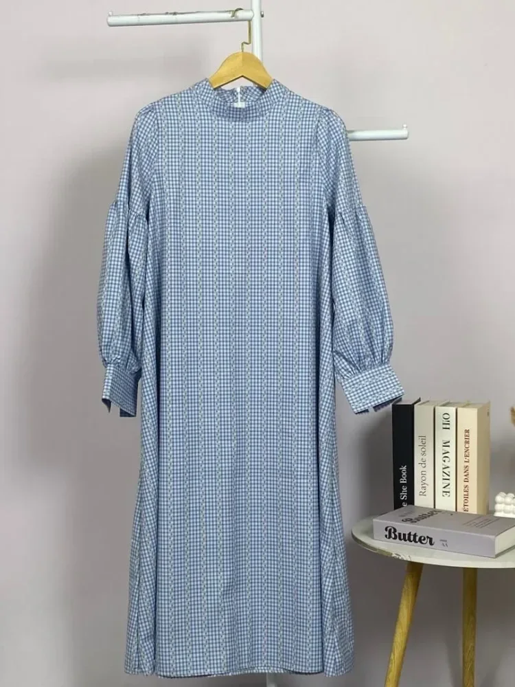 ASAYA Gaun elegan dengan motif posisi mode lengan panjang