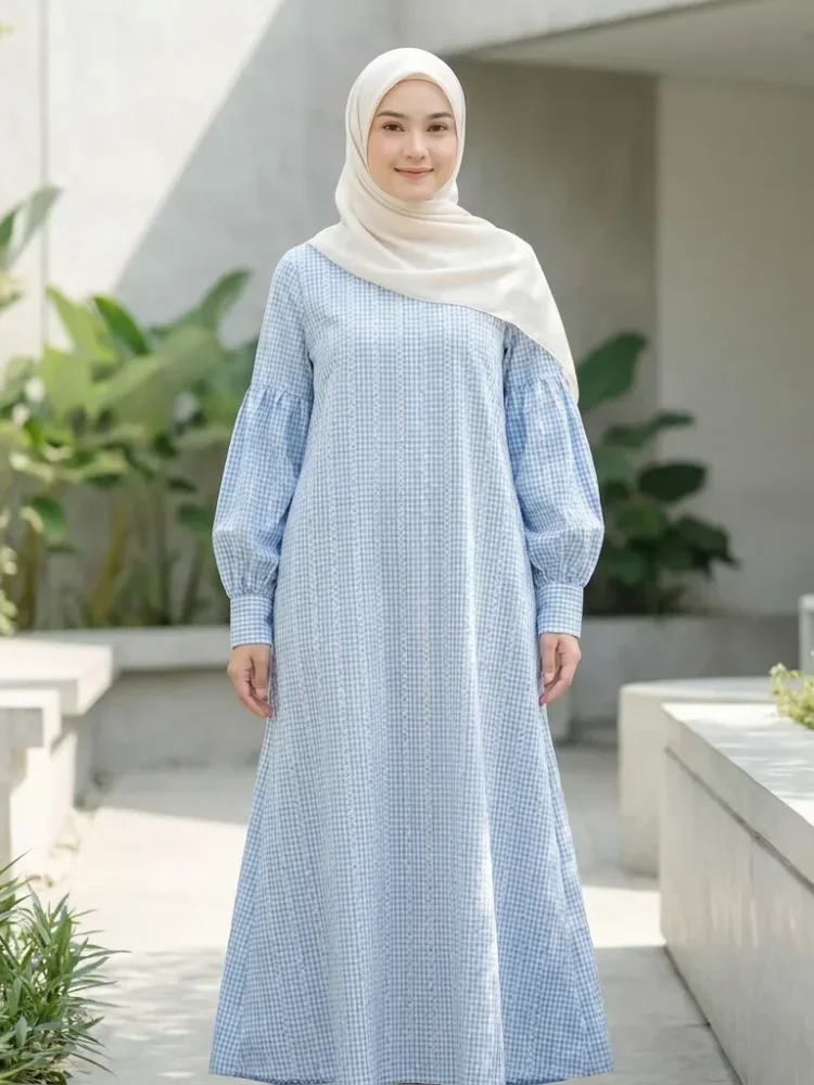 ASAYA Gaun elegan dengan motif posisi mode lengan panjang