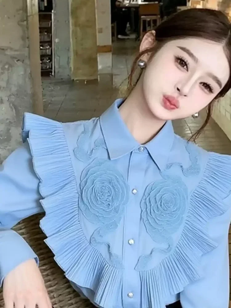 FADFAD Atasan blus lengan panjang modis gaya kasual mewah