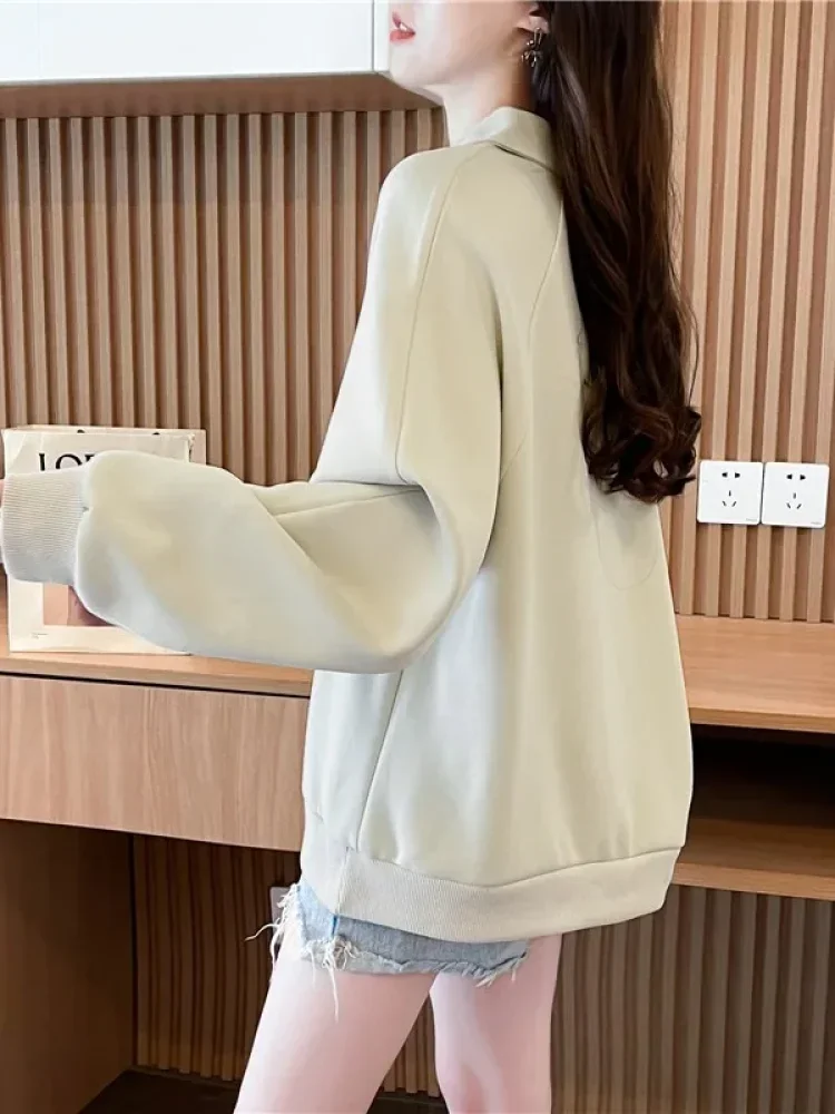CHICMORE Atasan sweater wanita berkerah dan half zipper bergaya simple kasual