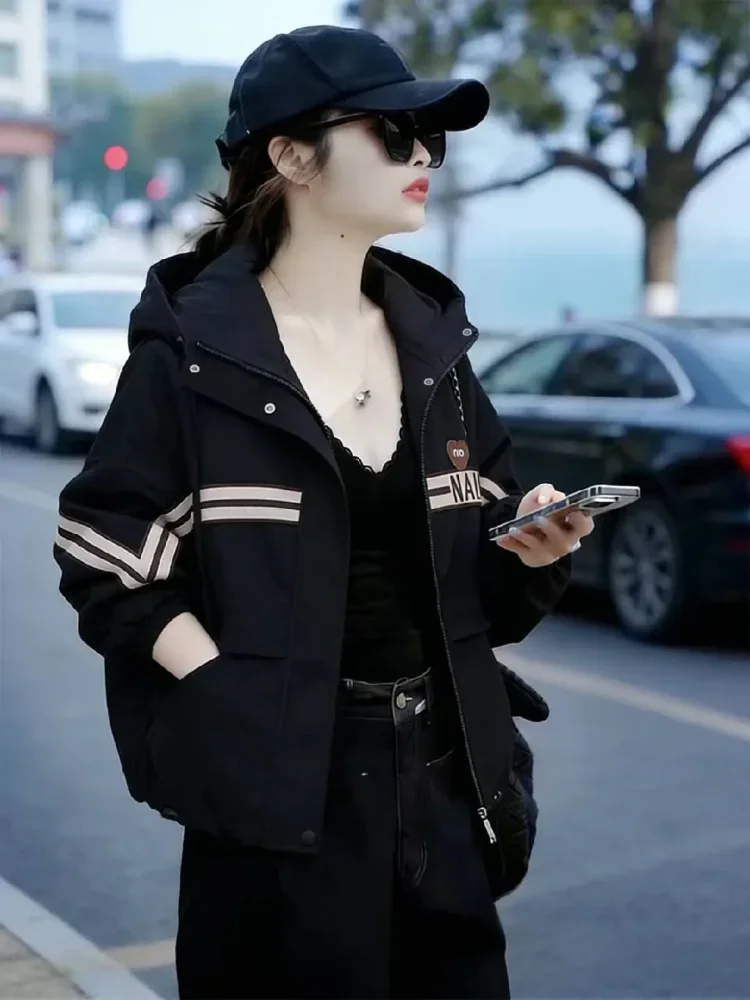 CHICMORE Atasan wanita jaket lengan panjang mode longgar dengan hoded