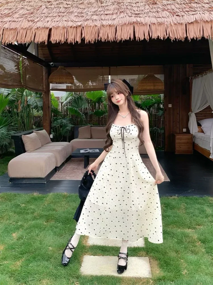 CHICMORE Gaun wanita kelas atas motif cetak baru dengan pita cantik gaya istana