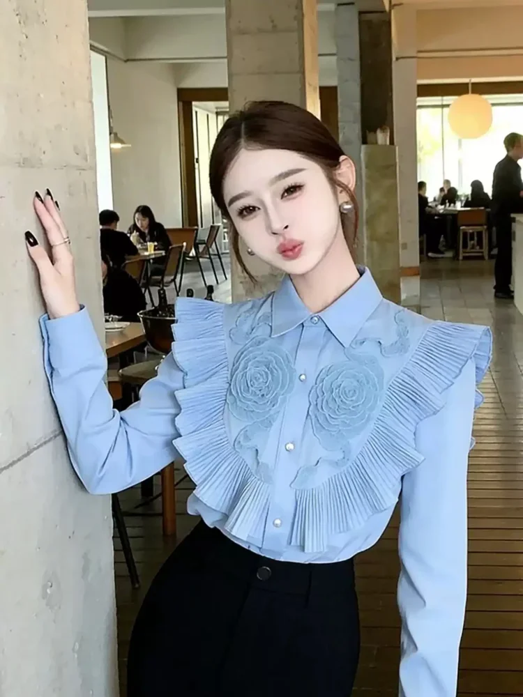 FADFAD Atasan blus lengan panjang modis gaya kasual mewah