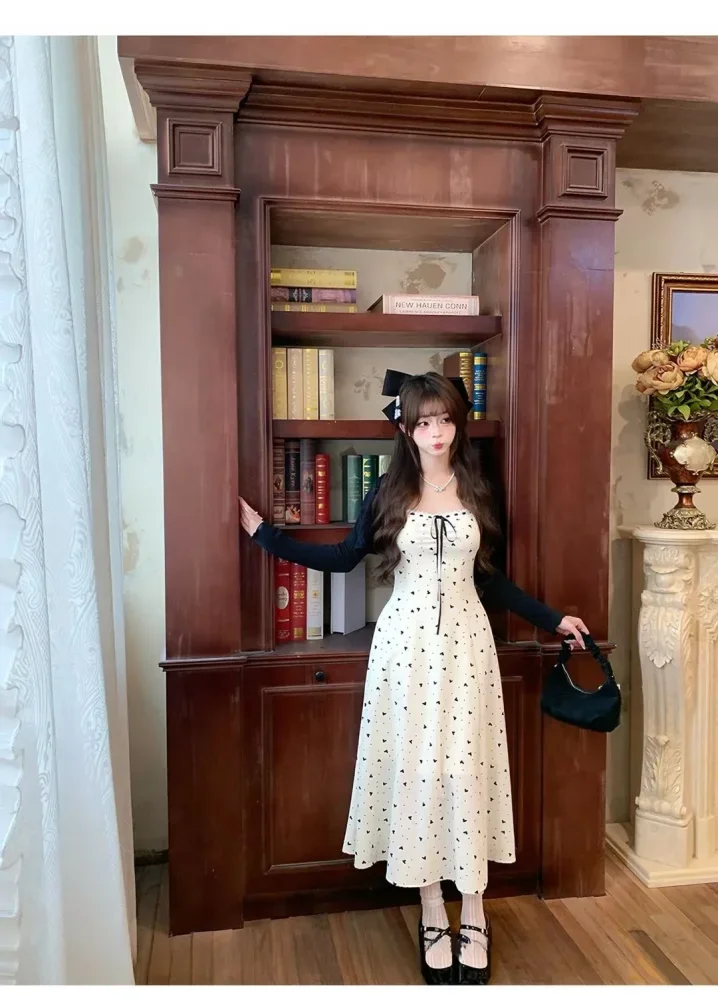 CHICMORE Gaun wanita kelas atas motif cetak baru dengan pita cantik gaya istana