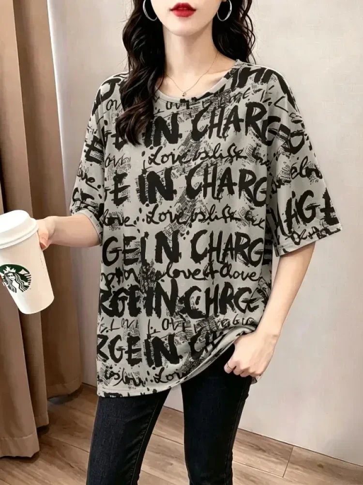 ASAYA Atasan t-shirt lengan pendek dengan kerah bulat bergaya kasual, lembut, tipis, dan bermotif