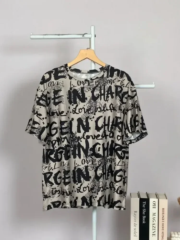ASAYA Atasan t-shirt lengan pendek dengan kerah bulat bergaya kasual, lembut, tipis, dan bermotif