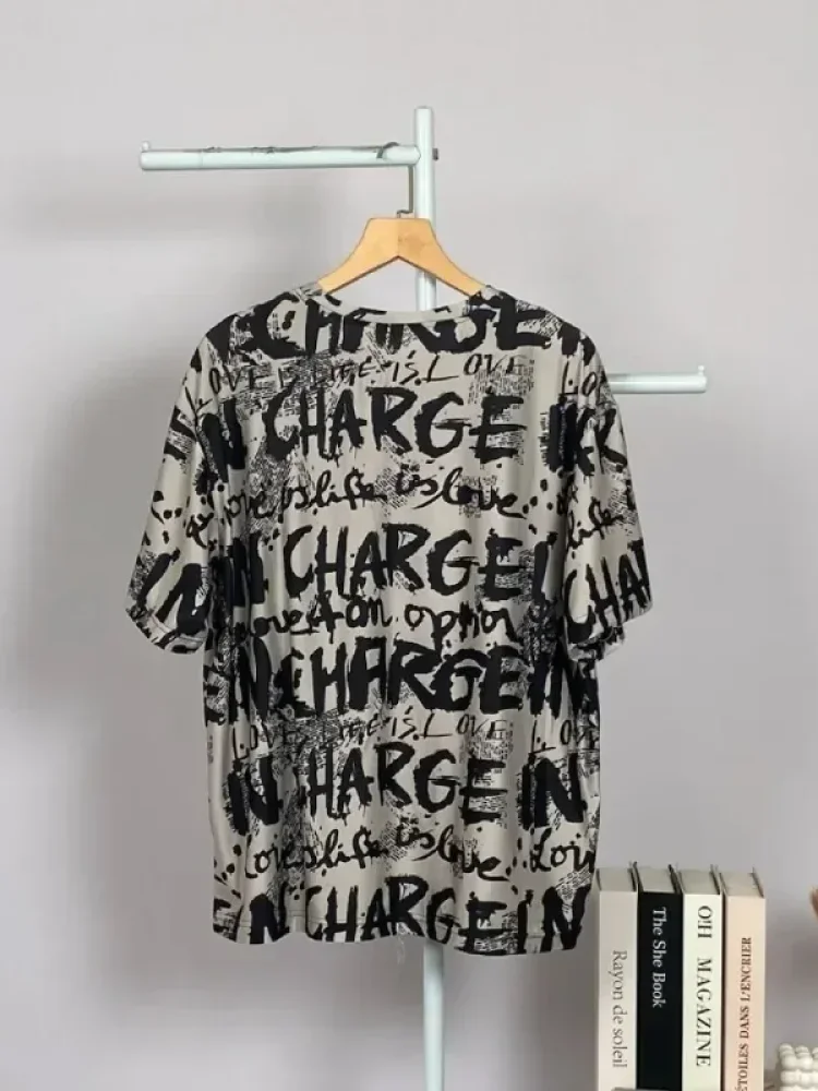 ASAYA Atasan t-shirt lengan pendek dengan kerah bulat bergaya kasual, lembut, tipis, dan bermotif