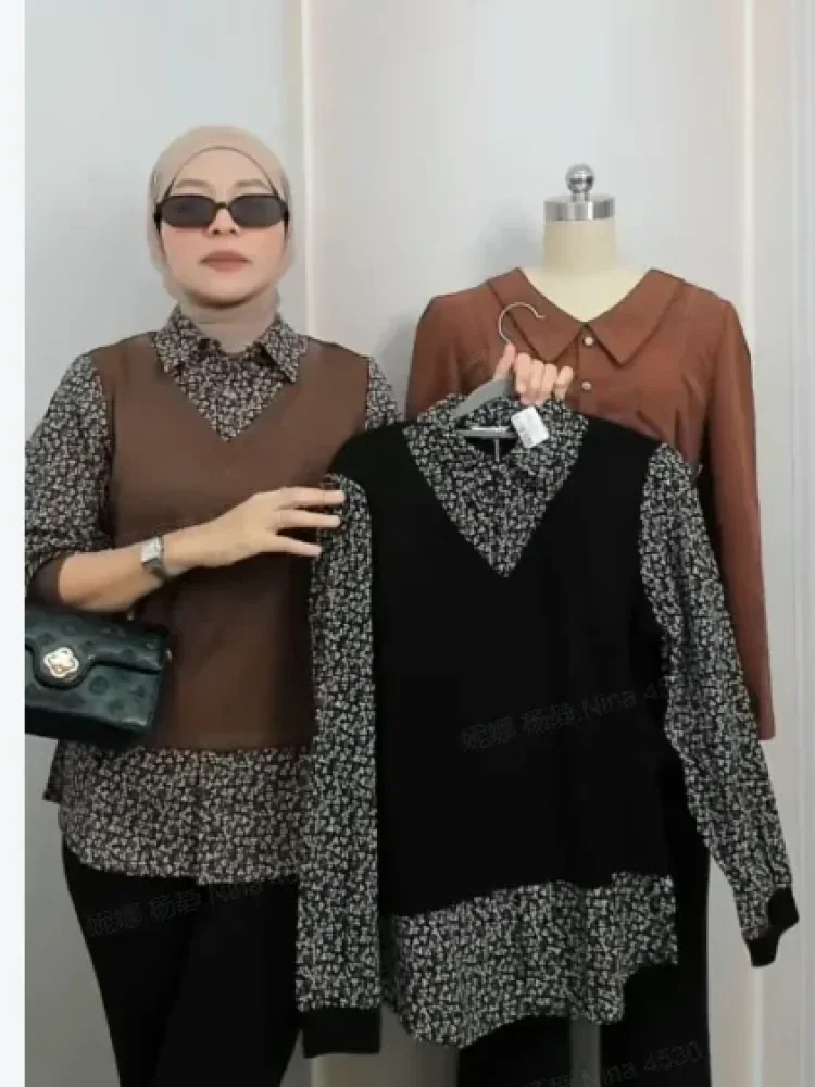 FADFAD Atasan model dua lapis modis kemeja dan vest untuk wanita