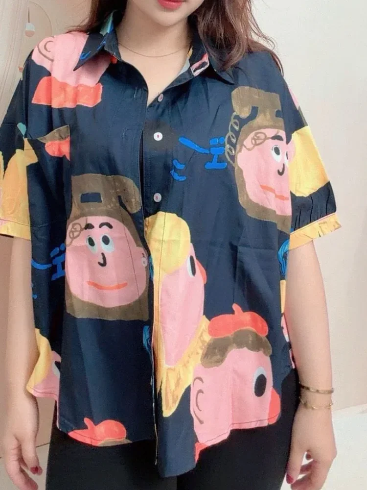 ASAYA Atasan kemeja lengan pendek motif cetak longgar gaya kasual model baru