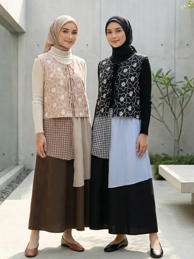 ASAYA Setelan dua potong wanita: atasan tanpa lengan dengan cetakan fashion dan rok warna kombinasi