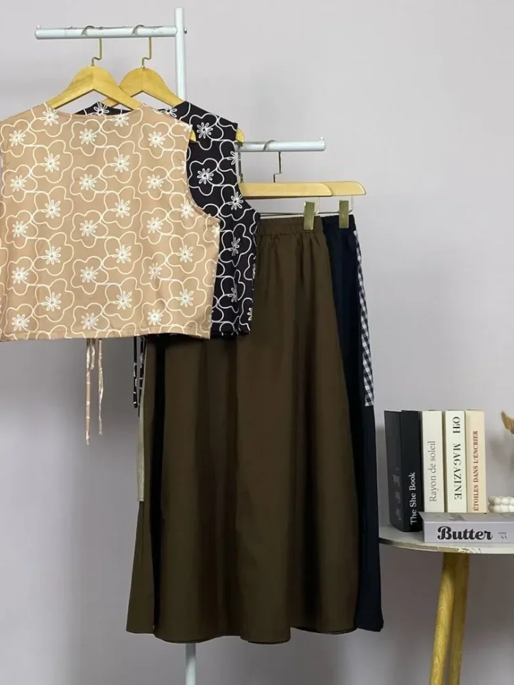 ASAYA Setelan dua potong wanita: atasan tanpa lengan dengan cetakan fashion dan rok warna kombinasi
