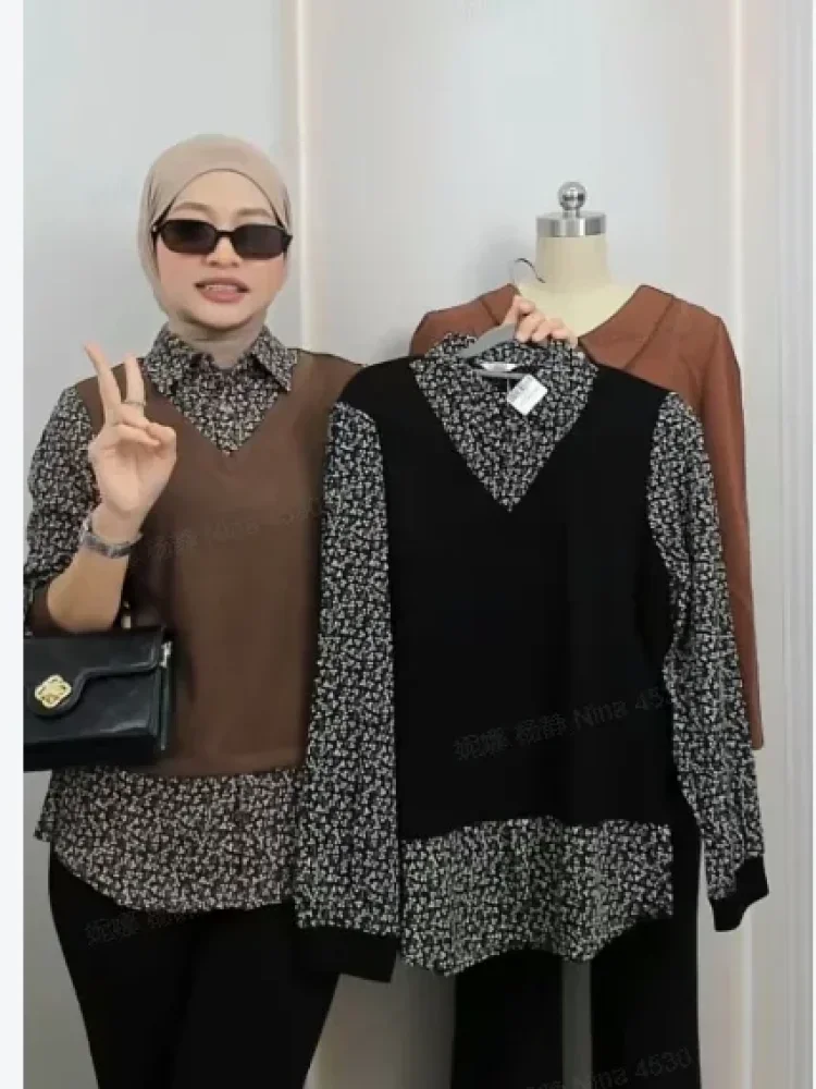 FADFAD Atasan model dua lapis modis kemeja dan vest untuk wanita