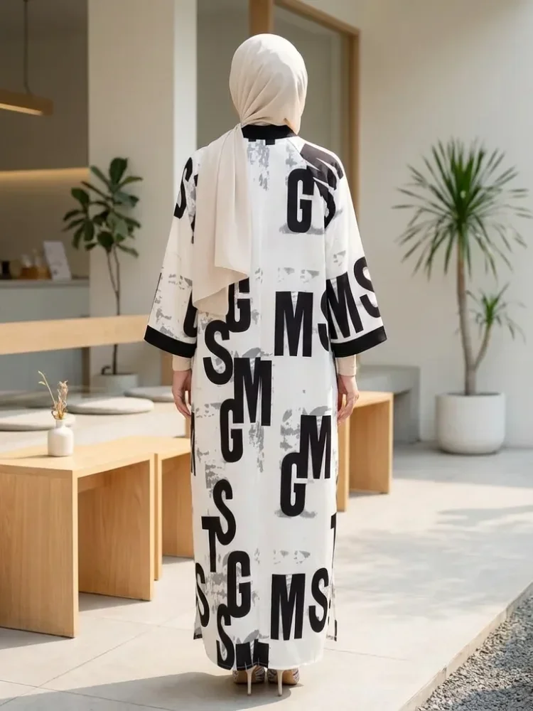 ASAYA Gamis wanita elegan motif garis kotak biru abu modern kekinian