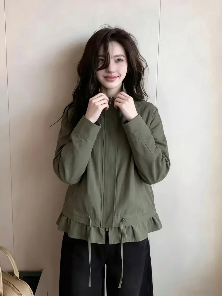 CHICMORE Jaket pakaian wanita kerah berdiri warna solid minimalis modern baru