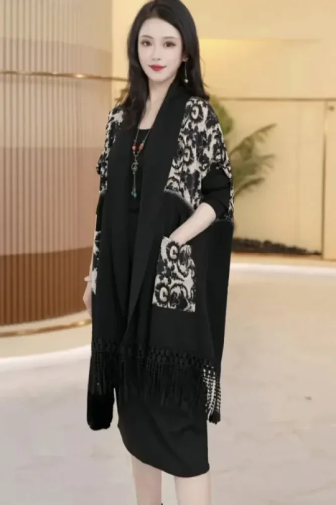 FADFAD Atasan outer kardigan motif lukisan retro untuk wanita