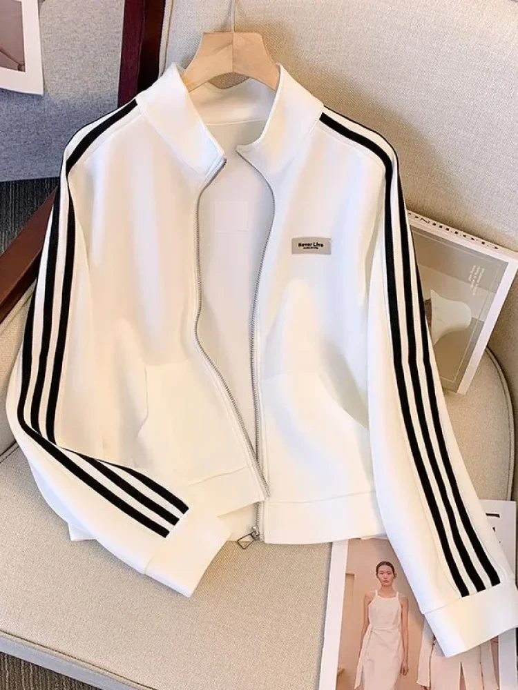 CHICMORE Atasan wanita jaket lengan panjang model terbaru dengan variasi bergaris dibagian lengan