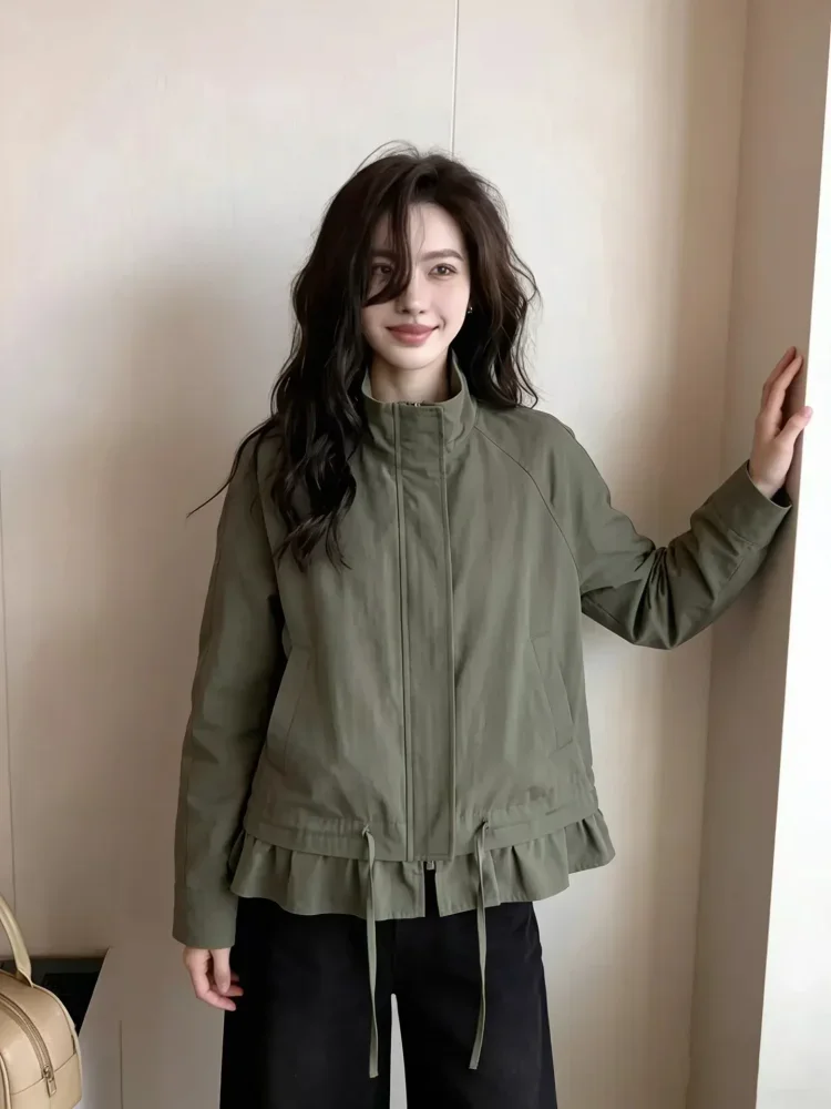 CHICMORE Jaket pakaian wanita kerah berdiri warna solid minimalis modern baru