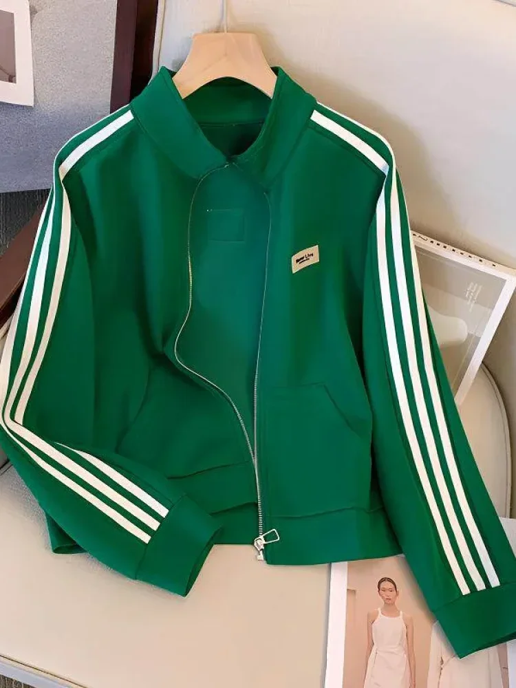 CHICMORE Atasan wanita jaket lengan panjang model terbaru dengan variasi bergaris dibagian lengan