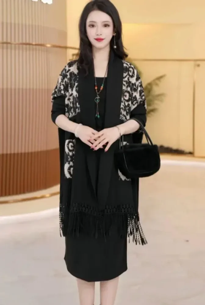 FADFAD Atasan outer kardigan motif lukisan retro untuk wanita