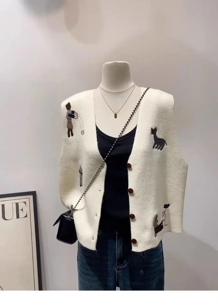 CHICMORE Vest tanpa lengan kancing sebaris kerah v neck mode baru gaya kekinian untuk wanita