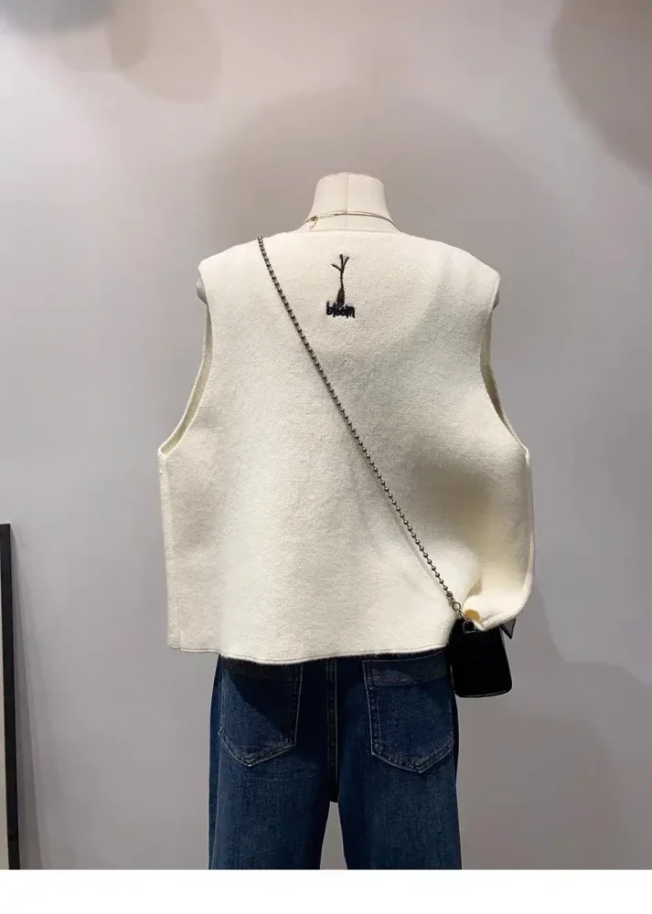 CHICMORE Vest tanpa lengan kancing sebaris kerah v neck mode baru gaya kekinian untuk wanita