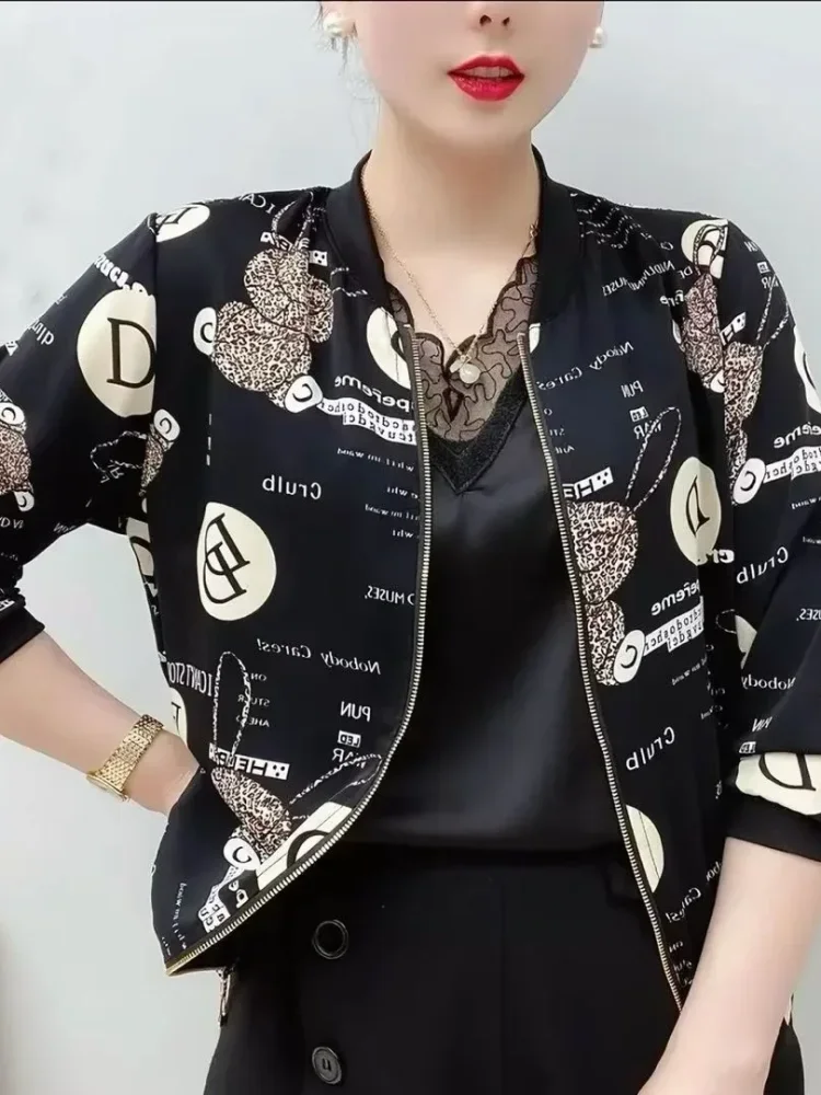 FADFAD Atasan lengan panjang dengan motif cetak kasual untuk wanita