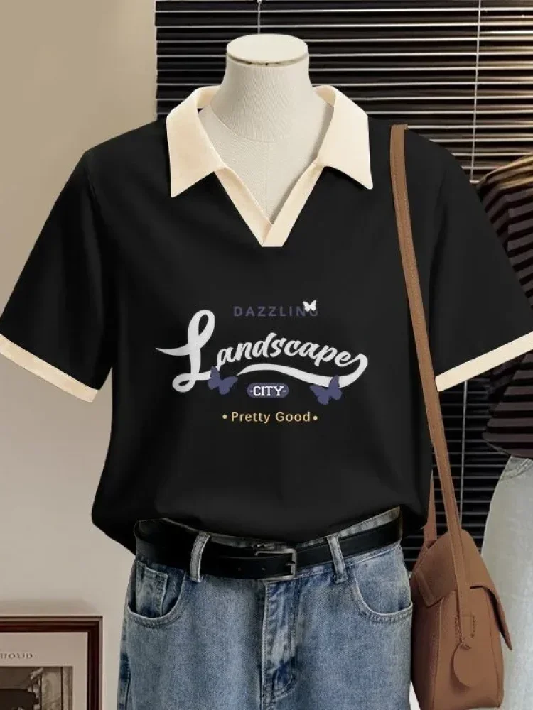 ASAYA Desain lengan pendek kasual model v-neck gaya korea terbaru