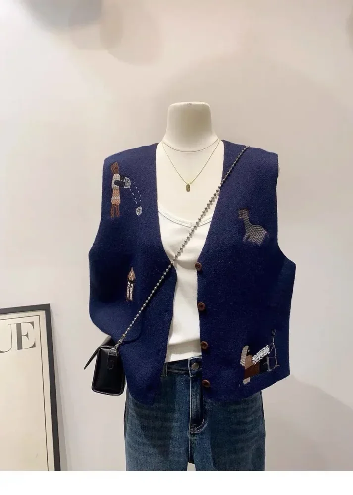 CHICMORE Vest tanpa lengan kancing sebaris kerah v neck mode baru gaya kekinian untuk wanita