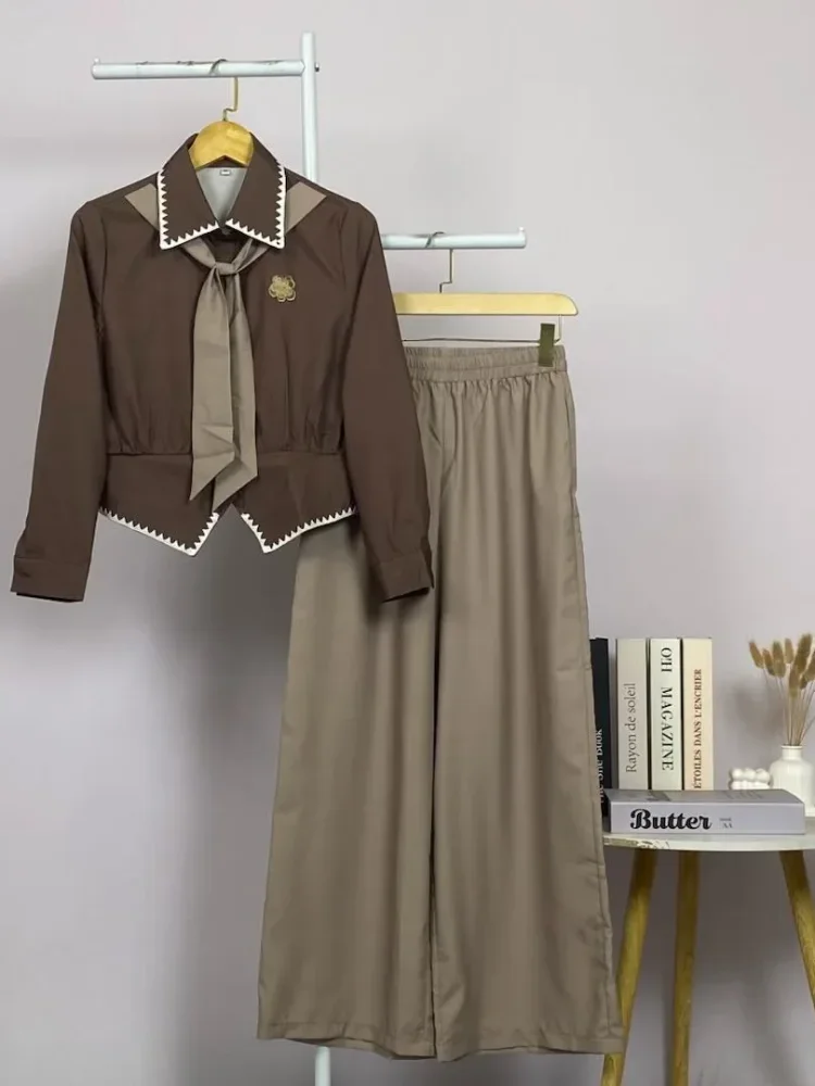 ASAYA Setelan hijab wanita dengan kerah leher pita & rempel scallop | lengan balon kontras warna