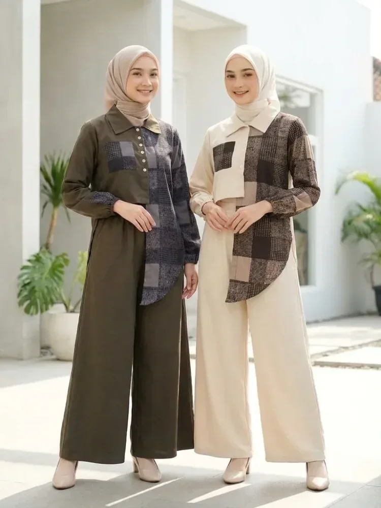 ASAYA Setelan celana modis dengan motif kotak-kotak, dipadukan dengan atasan tidak beraturan, panjang sedang, pinggang tinggi, desain pas tubuh, membuat tubuh terlihat lebih ramping