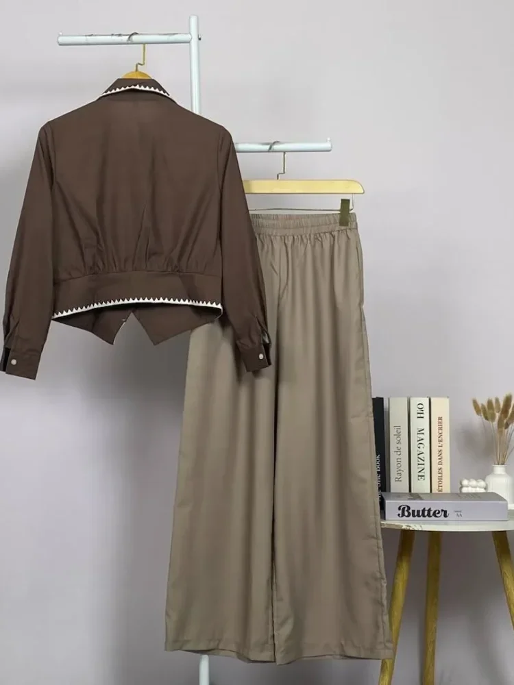 ASAYA Setelan hijab wanita dengan kerah leher pita & rempel scallop | lengan balon kontras warna