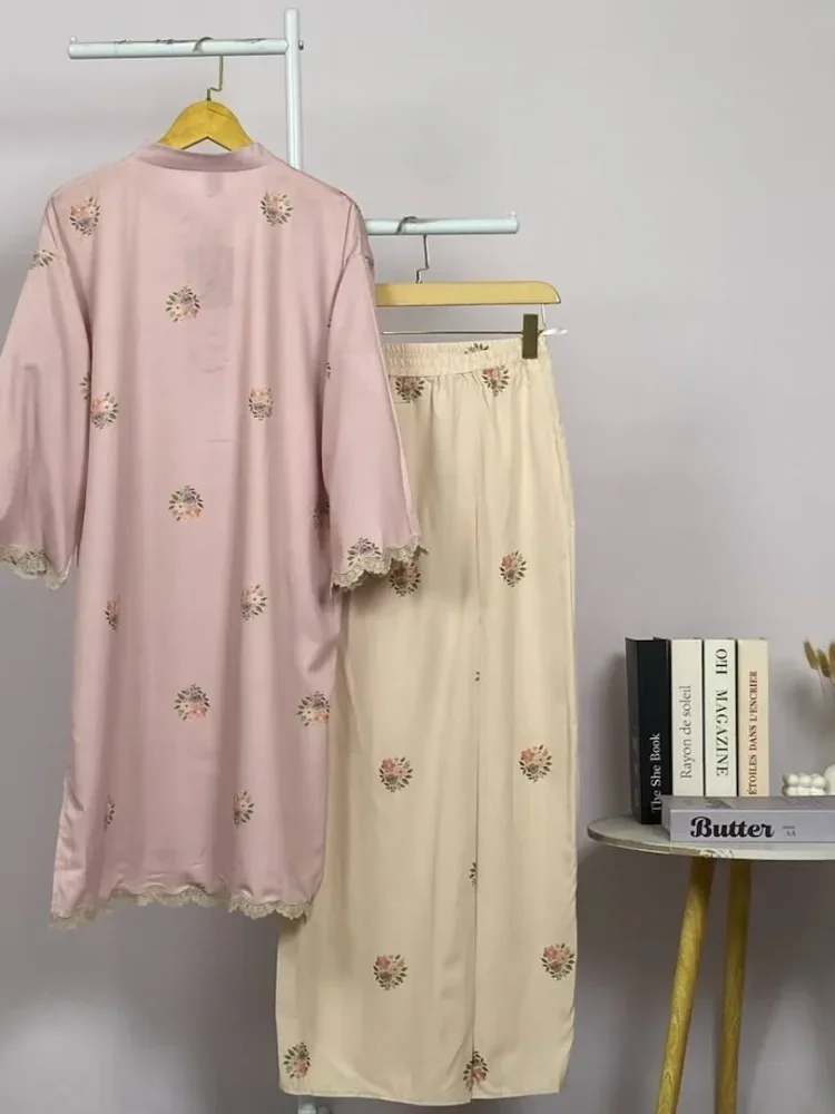 ASAYA Setelan wanita 2in1 blouse lengan panjang motif print kombinasi bunga + rok panjang highwaist elegan model kekinian