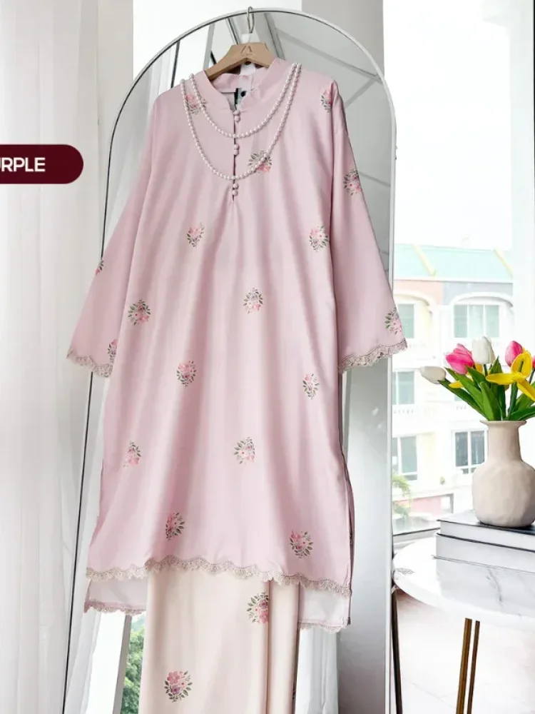 ASAYA Setelan wanita 2in1 blouse lengan panjang motif print kombinasi bunga + rok panjang highwaist elegan model kekinian