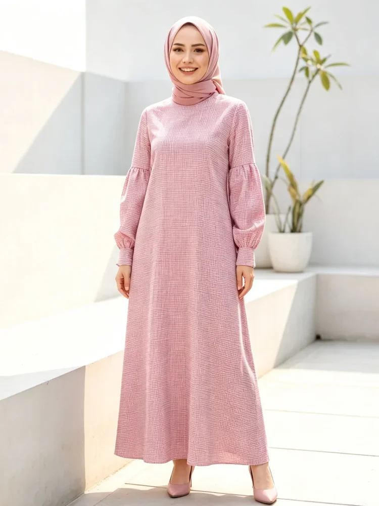 ASAYA Gaun elegan dengan motif posisi mode lengan panjang