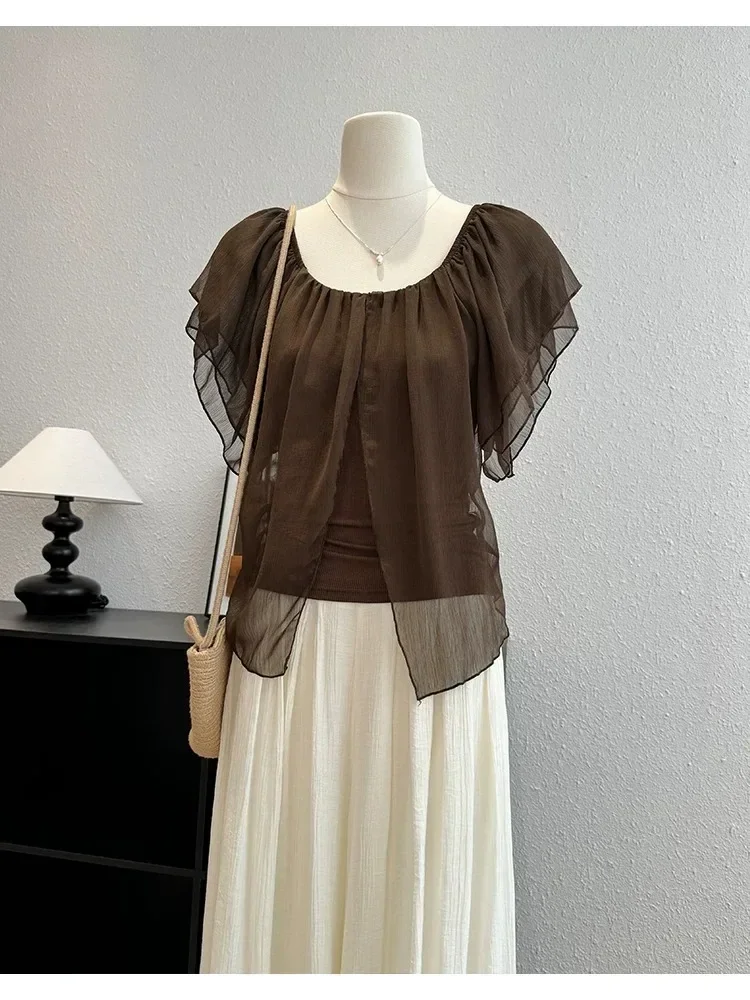 CHICMORE Atasan kaos lengan pendek wanita model low-cut