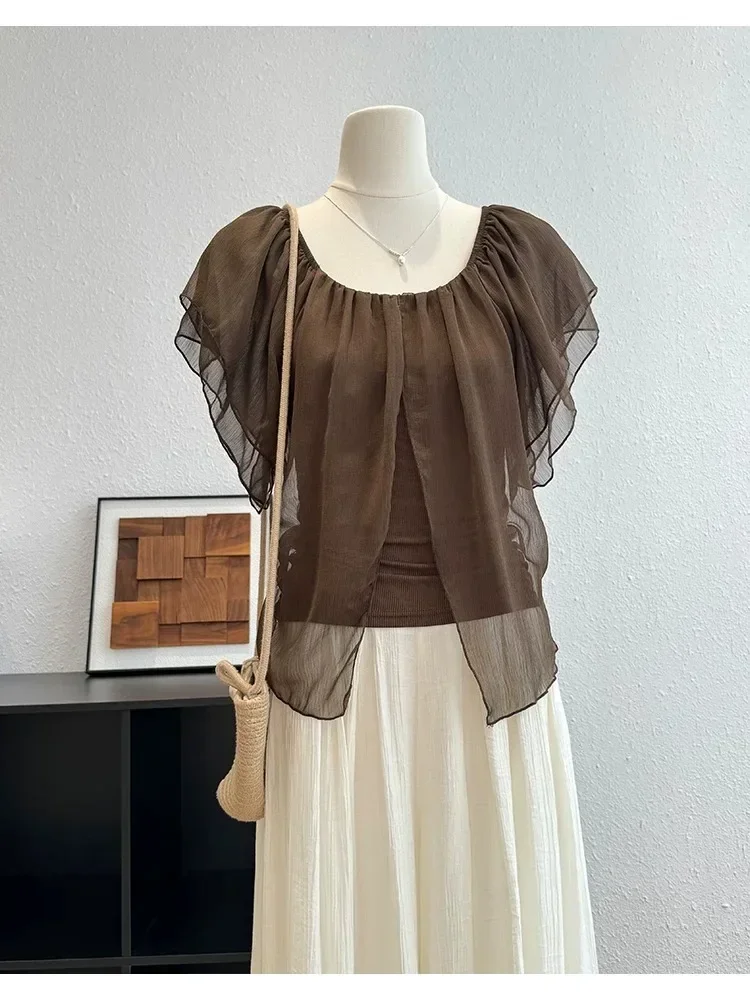 CHICMORE Atasan kaos lengan pendek wanita model low-cut