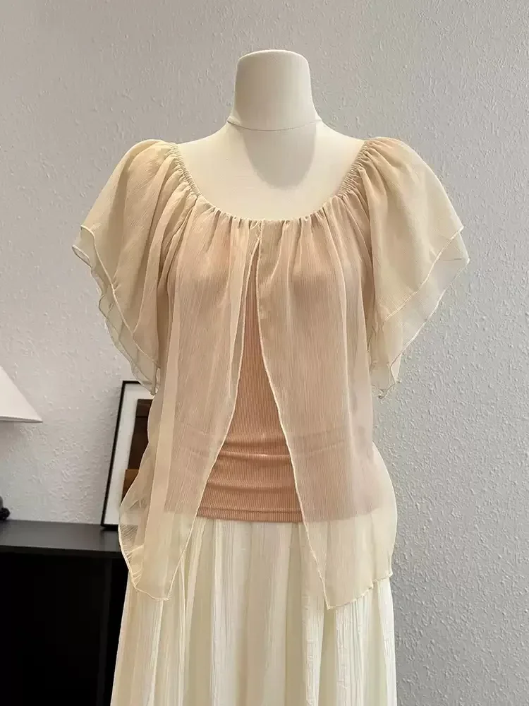 CHICMORE Atasan kaos lengan pendek wanita model low-cut