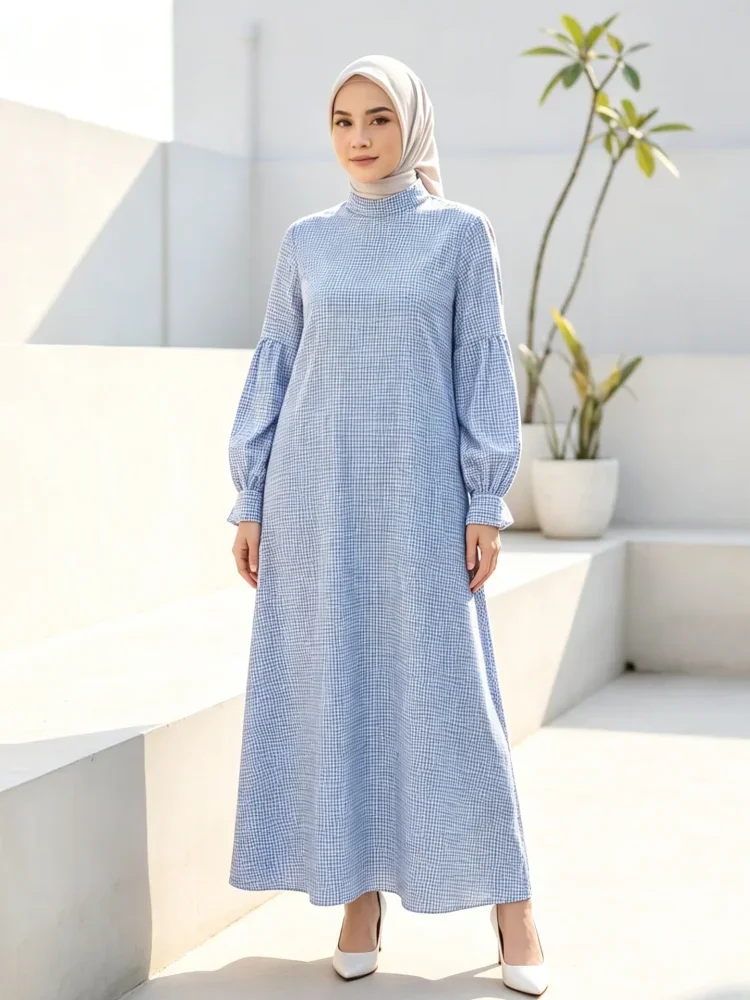 ASAYA Gaun elegan dengan motif posisi mode lengan panjang