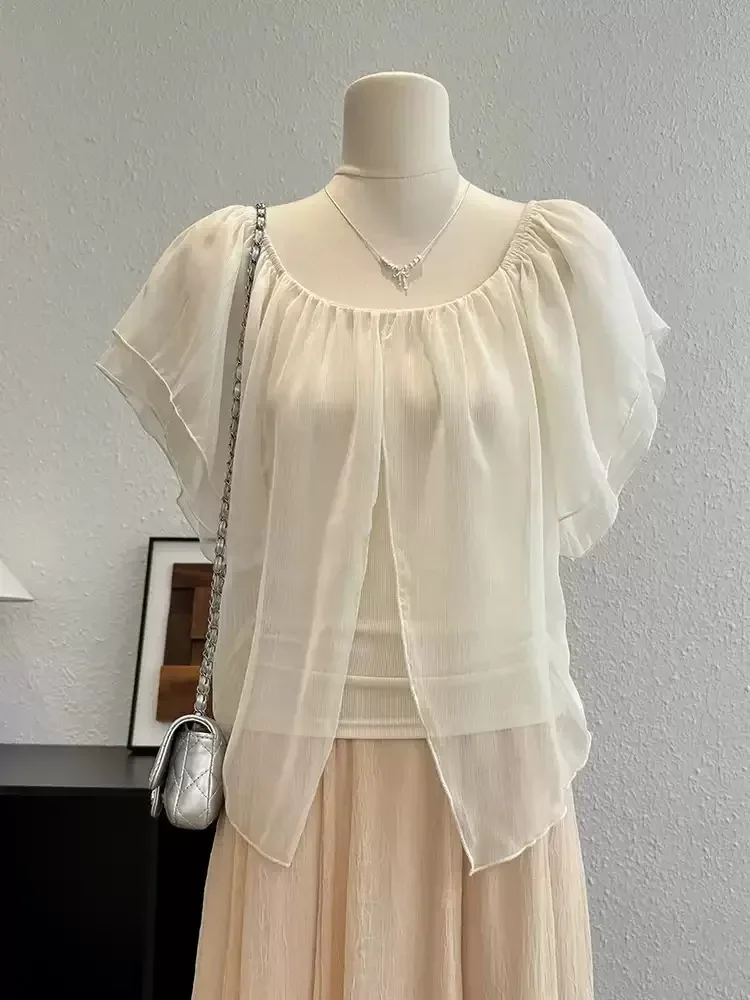 CHICMORE Atasan kaos lengan pendek wanita model low-cut