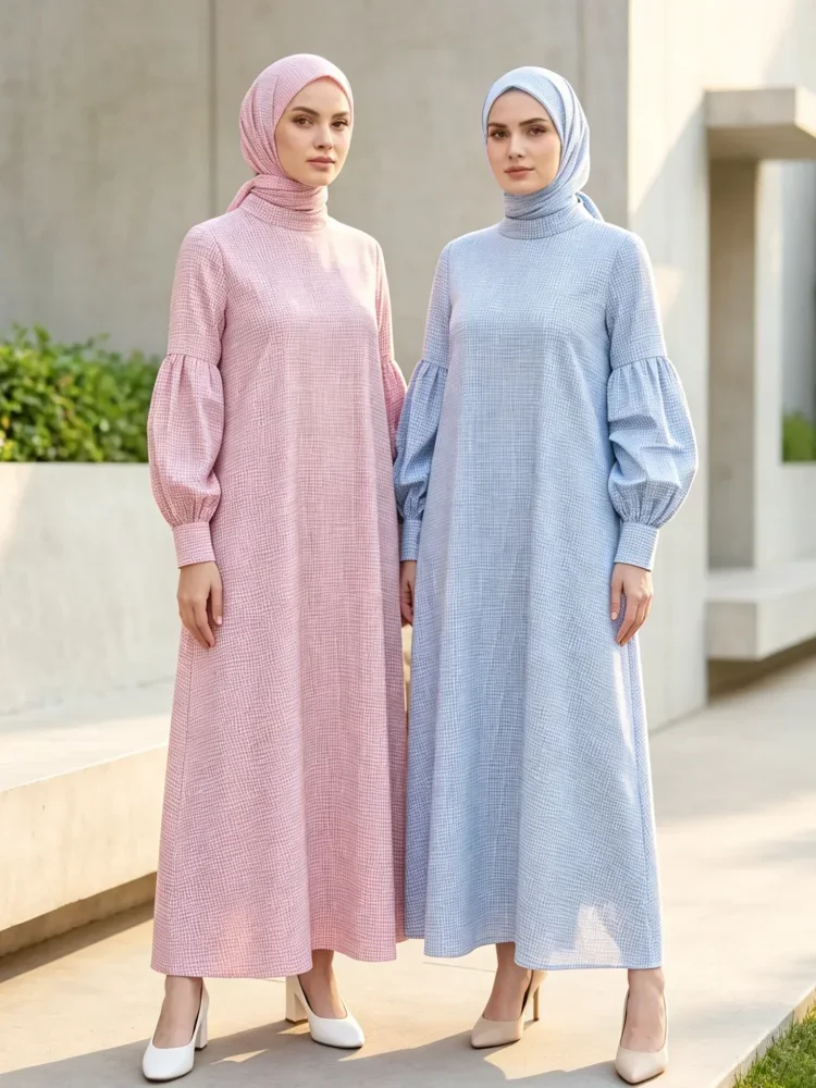 ASAYA Gaun elegan dengan motif posisi mode lengan panjang