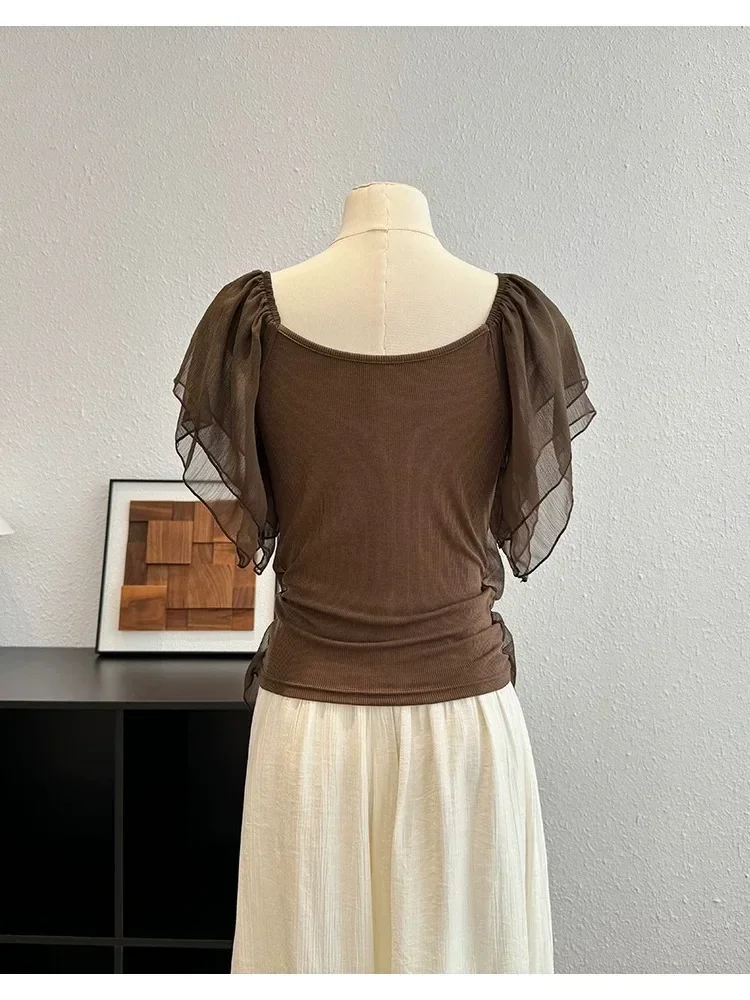 CHICMORE Atasan kaos lengan pendek wanita model low-cut
