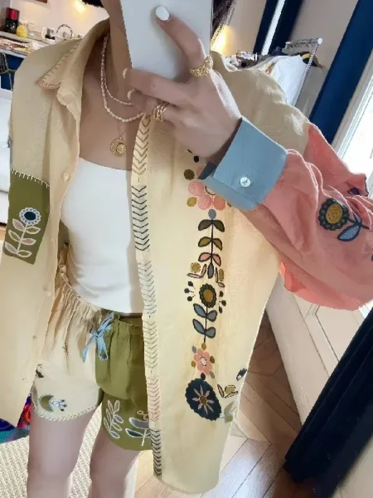 CHICMORE Atasan wanita kemeja lengan panjang dengan motif cantik warna pastel