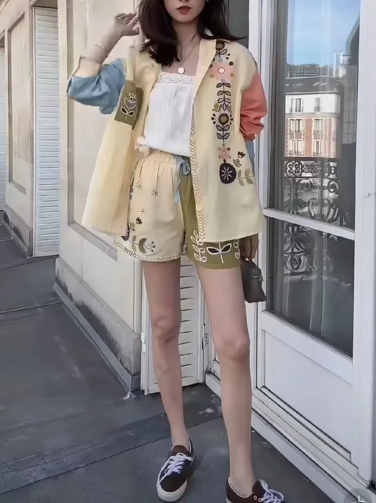 CHICMORE Atasan wanita kemeja lengan panjang dengan motif cantik warna pastel