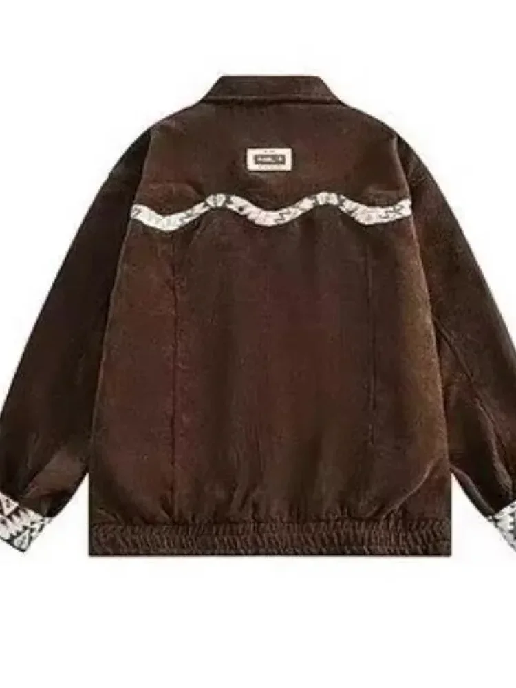 MODISH Atasan jaket pria motif retro dengan zipper lengan panjang