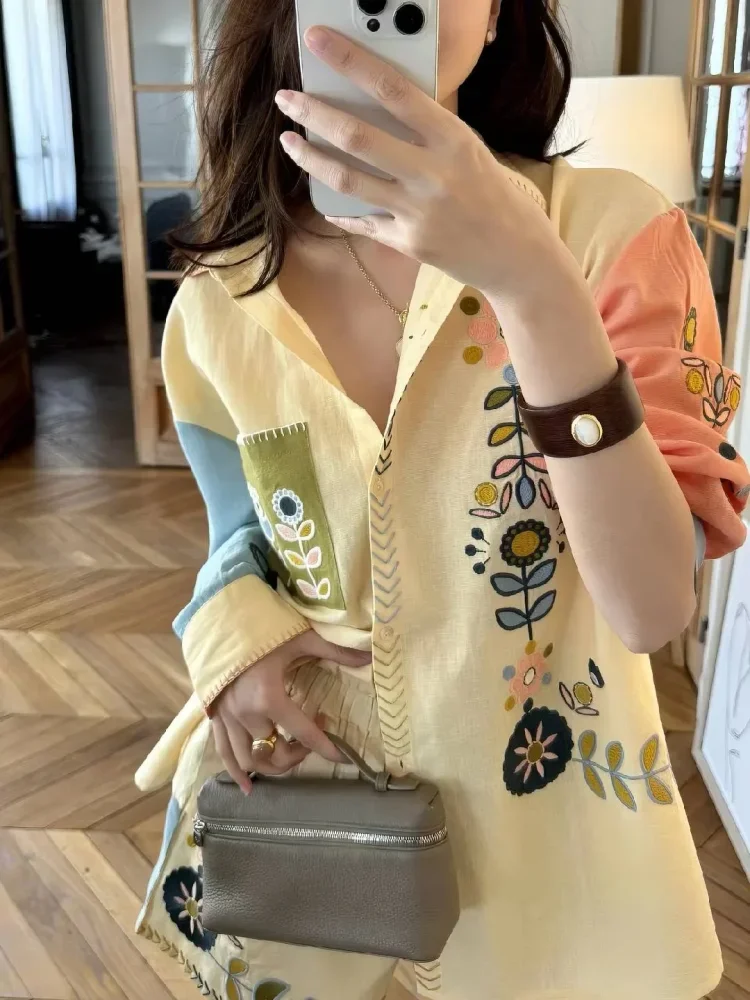 CHICMORE Atasan wanita kemeja lengan panjang dengan motif cantik warna pastel